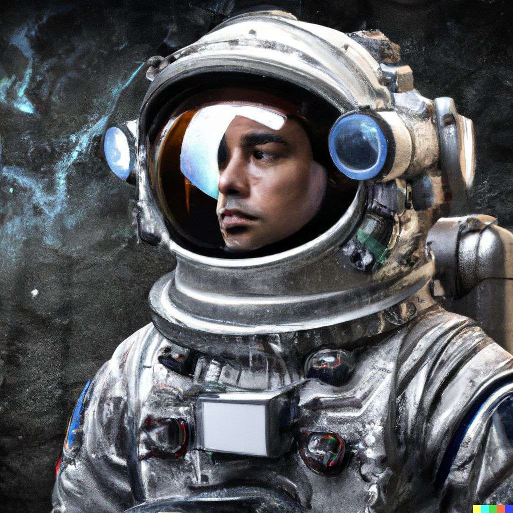an astronaut, mixed media
